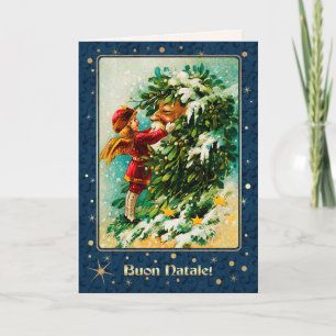 Festiva Buon Natale. Tarjeta de navidades en italiano