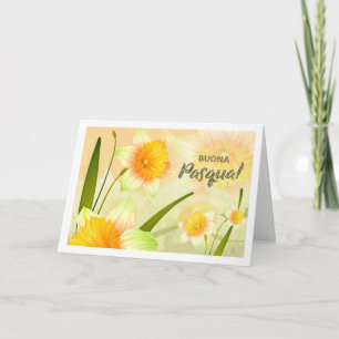 Festiva Buona Pasqua. Tarjeta de Pascua Daffodils en itali