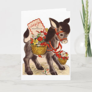 Festiva Burro retro con tarjeta El día de San Valentín de 