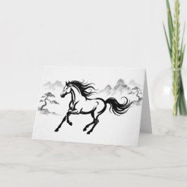 Festiva Caballo al Galope Sumi-E Tinta | Tarjeta de Felici