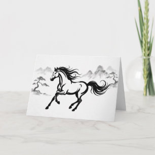 Festiva Caballo al Galope Sumi-E Tinta Tarjeta de Felici