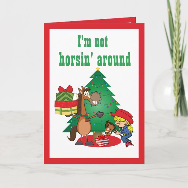 Festiva Caballo con regalos y tarjeta de gallina de palo (Anverso)