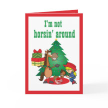 Caballo con regalos y tarjeta de gallina de palo