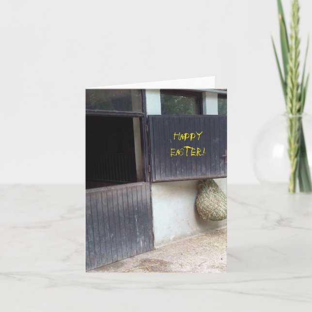 Festiva Caballo estable, tarjeta de pascua feliz (Anverso)