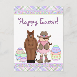 Festiva Caballo y niña feliz postal de Pascua
