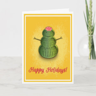 Festiva Cactus Snowman doblado tarjeta de vacaciones (5 x 