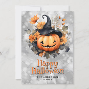 Festiva Calabaza Asombrosa En Una Tarjeta Feliz Halloween 