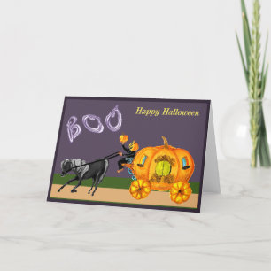 Festiva Calabaza Carruaje Boo Feliz Tarjeta de Halloween
