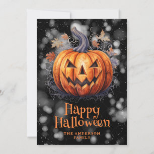 Festiva Calabaza espeluznante del otoño deja una tarjeta f