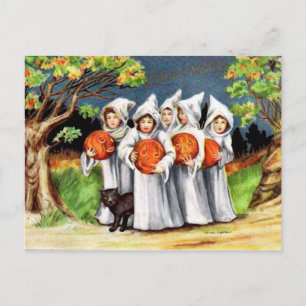 Festiva Calabaza vintage gato negro niños Halloween postal