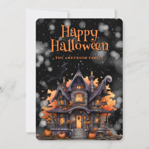 Festiva Calabazas de la casa conmocionada tarjeta Hallowee
