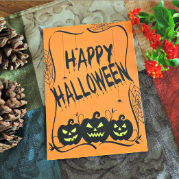 Festiva Calabazas negras y arañas tarjeta de Halloween