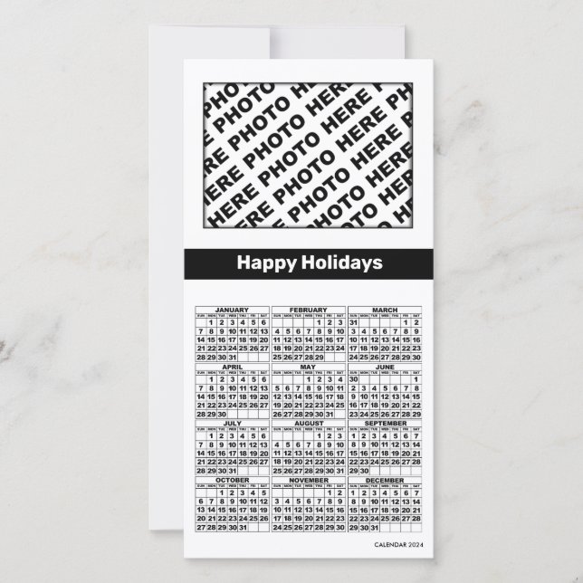 Festiva Calendario 2024 Añadir 4 fotos Tarjeta simple blan (Anverso)