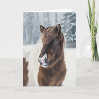 Festiva Calidez Invernal – Tarjeta de Acuarela de Caballo 
