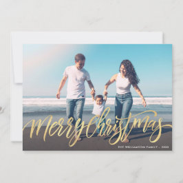 Festiva Cálidos gristmas saludos guión oro tarjeta de foto