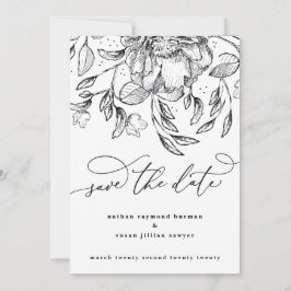 Festiva Caligrafía floral blanca negra salva la tarjeta de