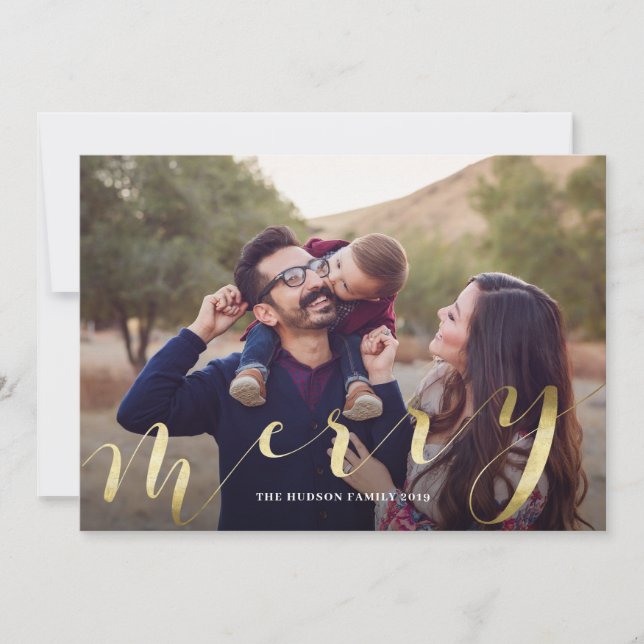 Festiva Calligrafía de oro Gran Foto Tarjeta navideña de m (Anverso)