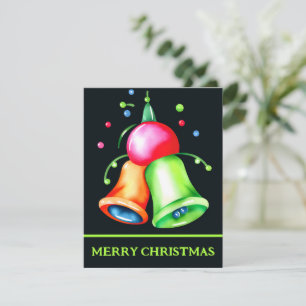 Festiva Campanas de mancha de acuarela - Tarjeta de Navida
