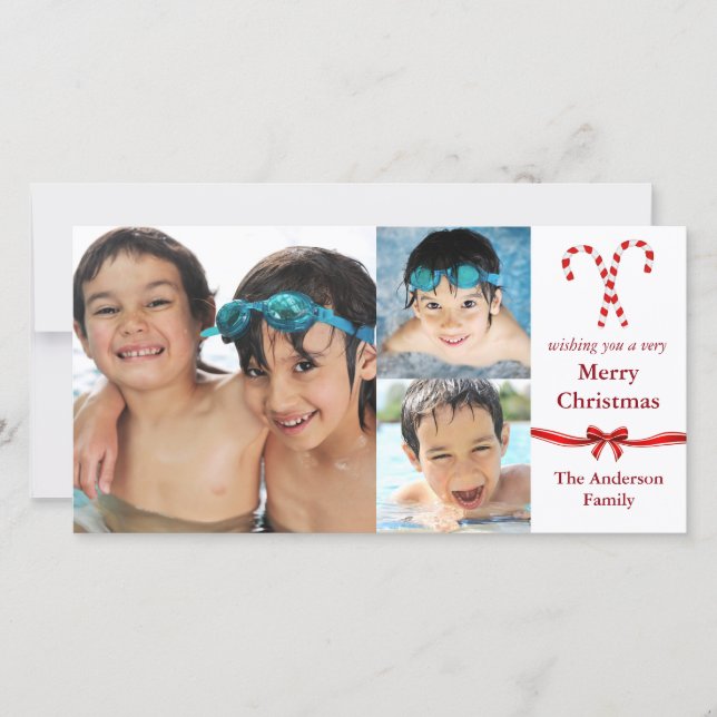 Festiva Candy Cane 3 Navidades de fotos - Tarjeta de fotos (Anverso)