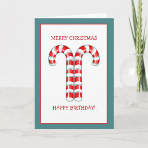 Festiva Candy Canes Navidades rojos Tarjeta de cumpleaños