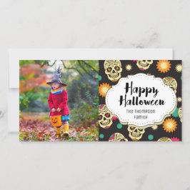 Festiva Candy Sugar Skulls Halloween Foto con tarjeta