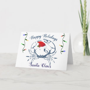 Festiva Cangrejos Náuticos Tarjeta navideña Santa Claws