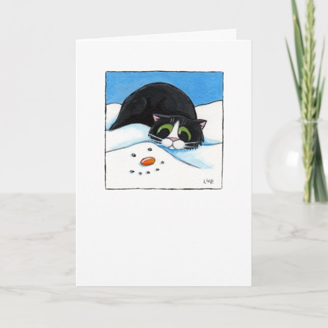 Festiva Cara en la nieve - Tarjeta de gato para Navidades (Anverso)