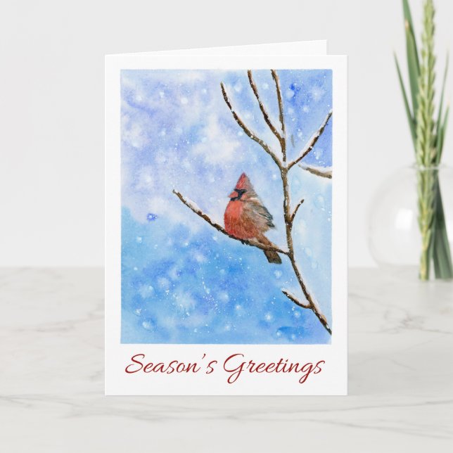 Festiva Cardenal rojo Bird | Tarjeta de Navidades de acuar (Anverso)
