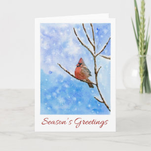 Festiva Cardenal rojo Bird   Tarjeta de Navidades de acuar