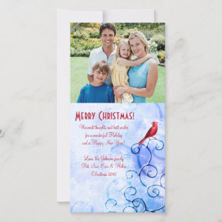 Festiva Cardenal Rojo y Swirls: Tarjeta de Navidades de fo