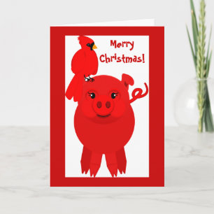 Festiva Cardenal y cerdo de Navidades rojos, tarjeta