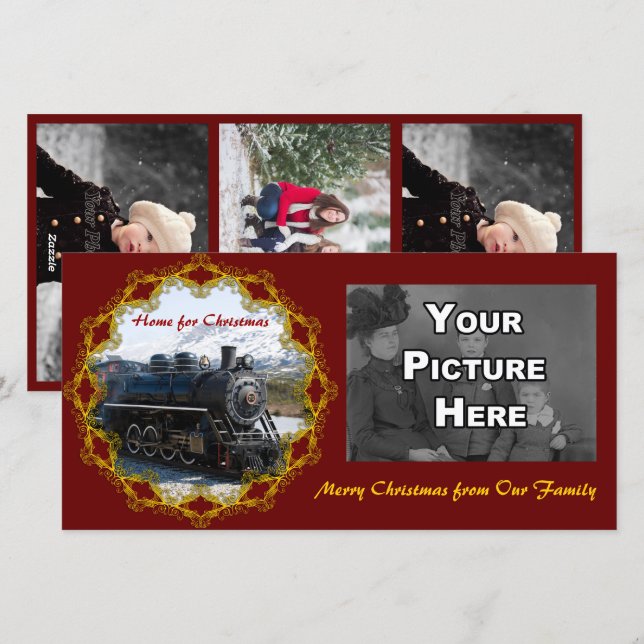 Festiva Casa en el tren para la tarjeta de fotos de Navida (Anverso / Reverso)