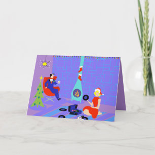 Festiva Casa Retro para la tarjeta de Navidades de vacacio