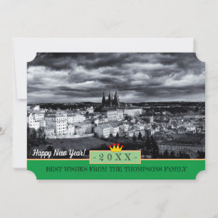 Festiva Castillo de Praga y Feliz Año Nuevo! Tarjeta /Prah
