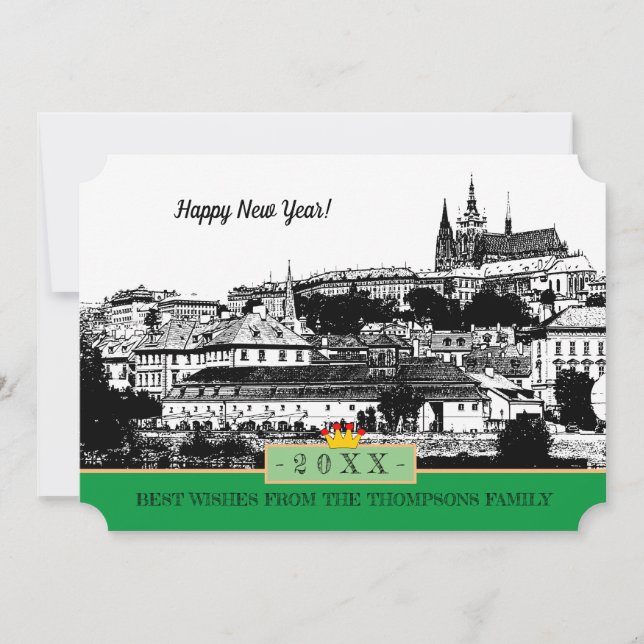 Festiva Castillo de Praga y Feliz Año Nuevo! Tarjeta /Prah (Anverso)