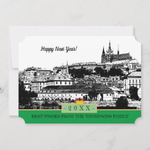 Festiva Castillo de Praga y Feliz Año Nuevo! Tarjeta /Prah