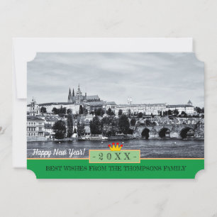 Festiva Castillo de Praga y Feliz Año Nuevo! Tarjeta /Prah