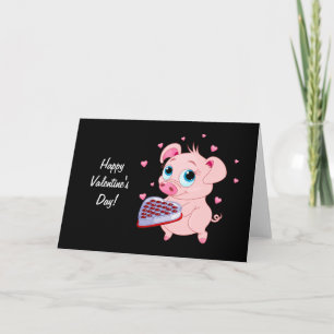 Festiva Cerdo lindo de la tarjeta del día de San Valentín