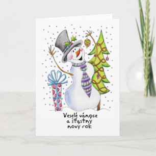 Festiva Checo - Snowman - Tarjeta feliz de Navidades Snowm
