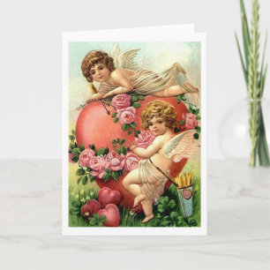 Festiva Cherubs victorianos con tarjeta El día de San Vale