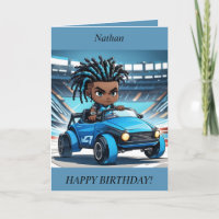 Chibi Boy dreads coche de carreras Tarjeta de cump
