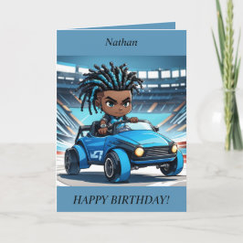 Festiva Chibi Boy dreads coche de carreras Tarjeta de cump