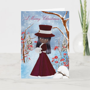 Festiva Chica afroamericano, nieve, tarjeta de las Felices