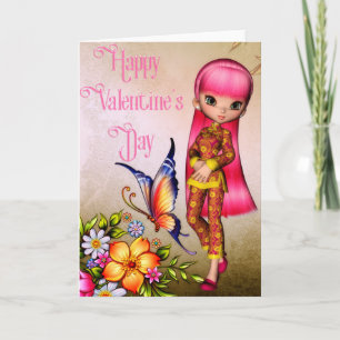 Festiva Chica asiático feliz tarjeta de felicitación de Sa