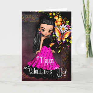 Festiva Chica bonito feliz tarjeta de San Valentín 1