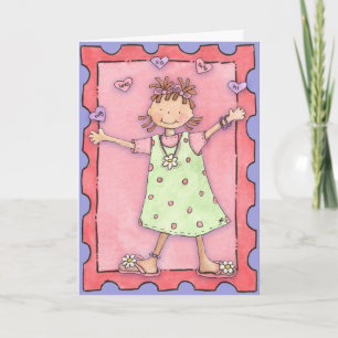 Festiva Chica con los corazones - tarjeta de felicitación