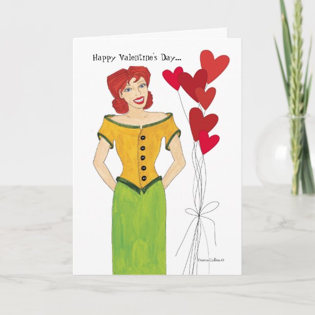 Festiva Chica con tarjeta de San Valentín de Balones de Co (Anverso)