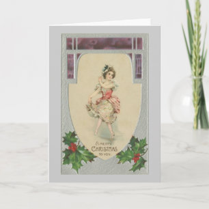 Festiva Chica en tarjeta de Navidades con ropa de flores