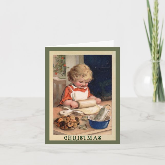 Festiva Chica horneando cookies con la tarjeta de Navidade (Anverso)