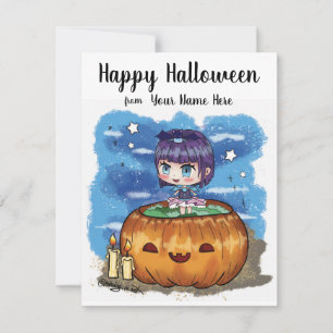 Festiva Chica linda en calabaza   Tarjeta de temporada de 